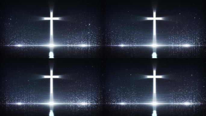 蓝色唯美神圣十字架粒子循环视频