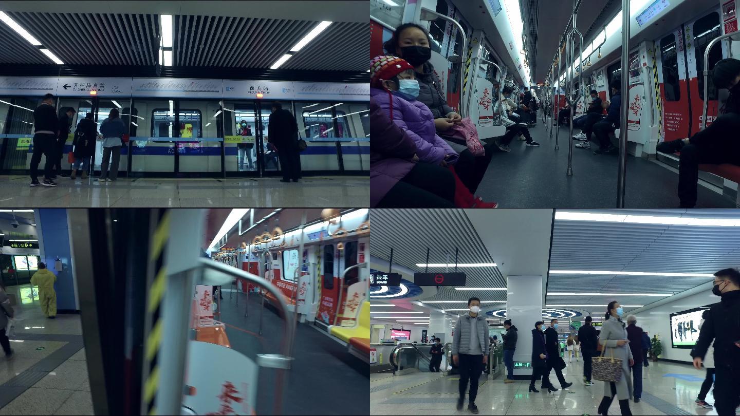 疫情下的城市地铁戴口罩人流4K记录