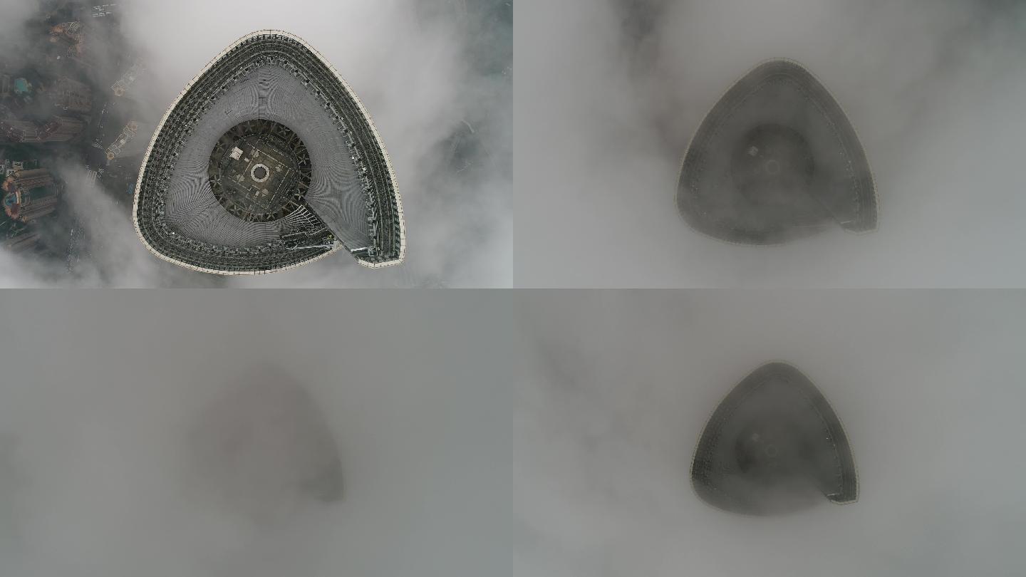 4K原素材-穿越云雾的超高层摩天大楼
