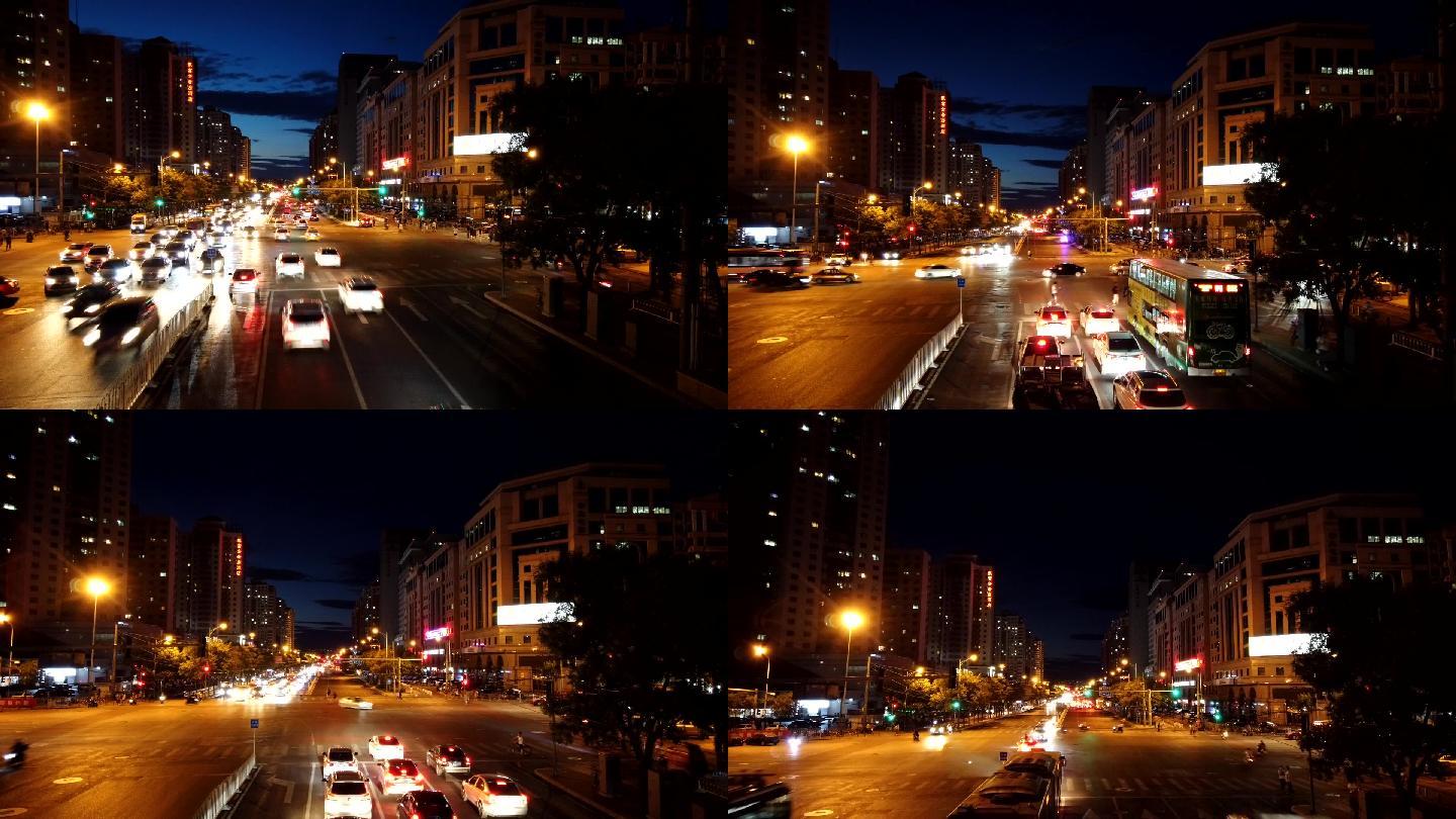 北京延时摄影夜晚车流人流十字路