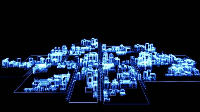 三维蓝色科技线条虚拟城市