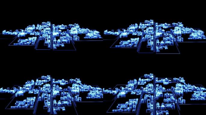 三维蓝色科技线条虚拟城市