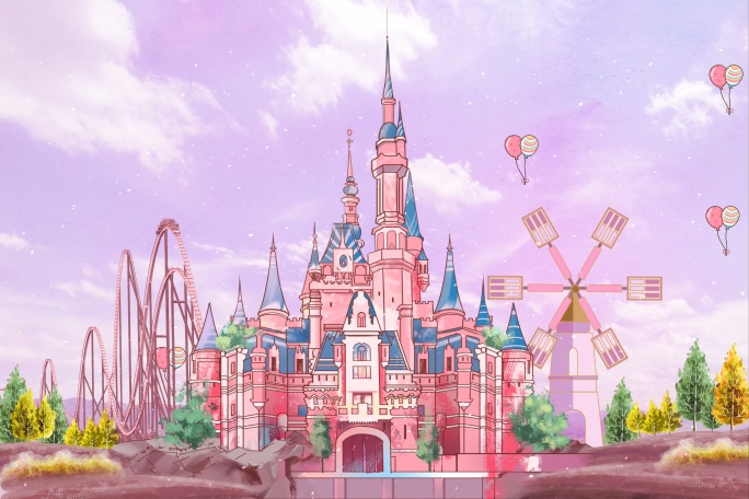 梦幻城堡粉色迪斯尼乐园