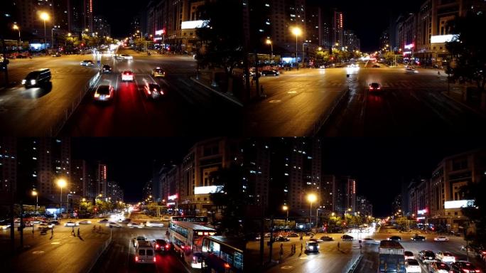 北京延时摄影夜晚车流人流十字路口