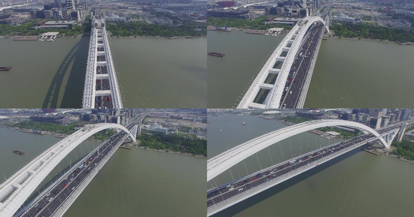 上海卢浦大桥船舶经过超清4K蓝天白云