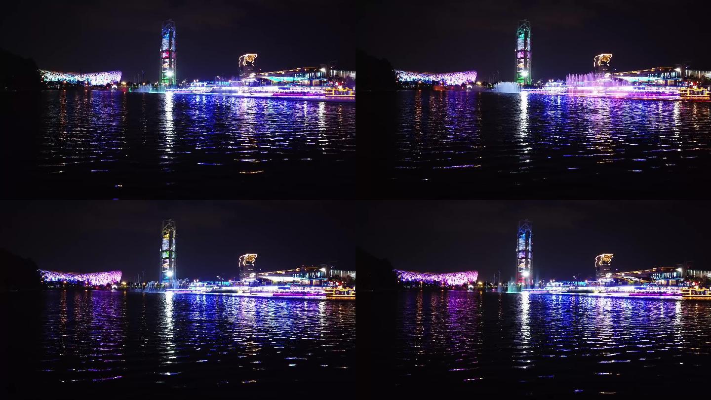 北京奥体中心鸟巢玲珑塔夜景喷泉