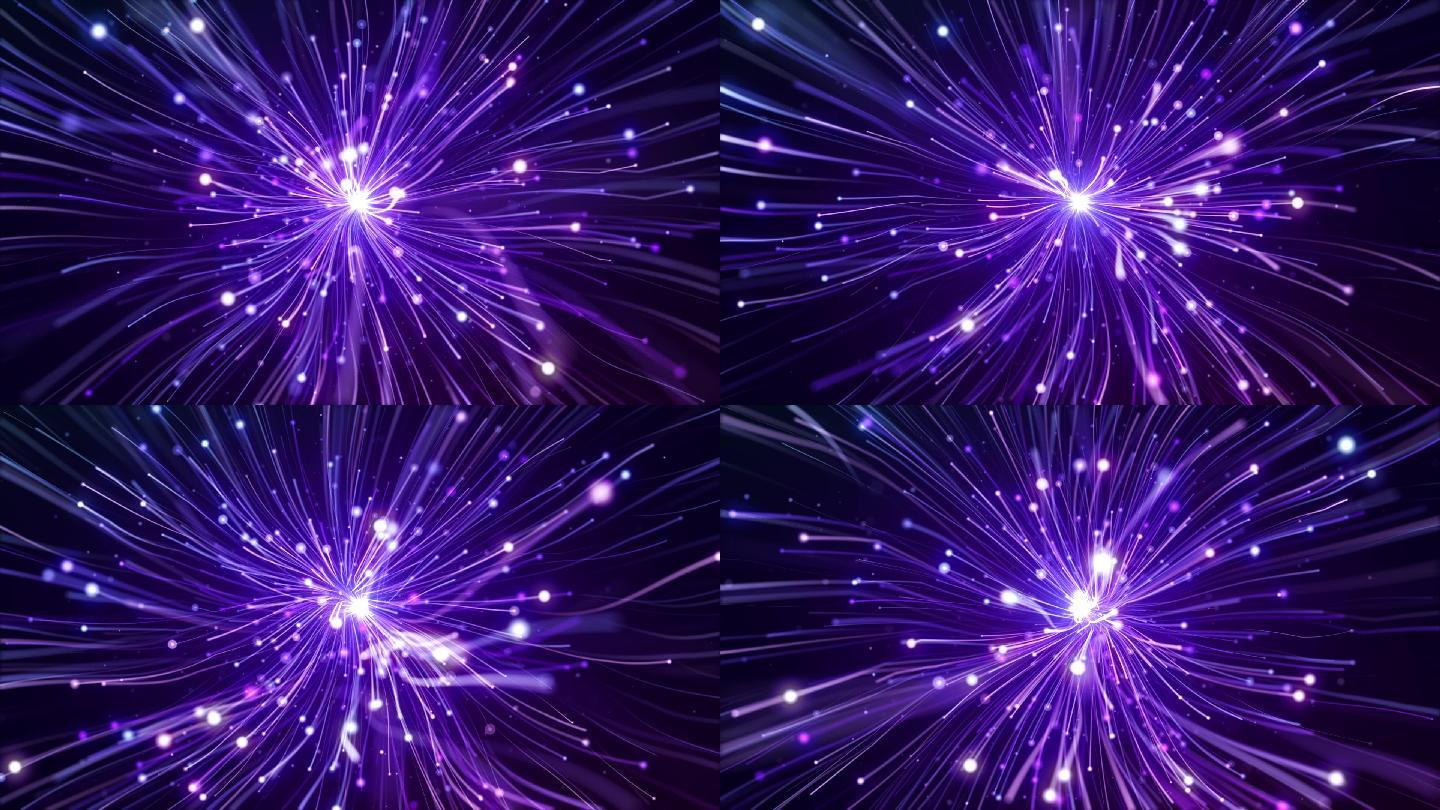 紫色神秘线条光线粒子爆炸生长