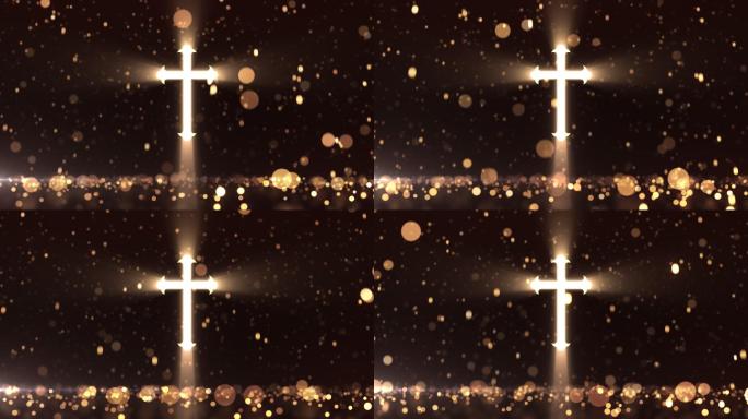 金色空中发光的十字架光斑粒子下落