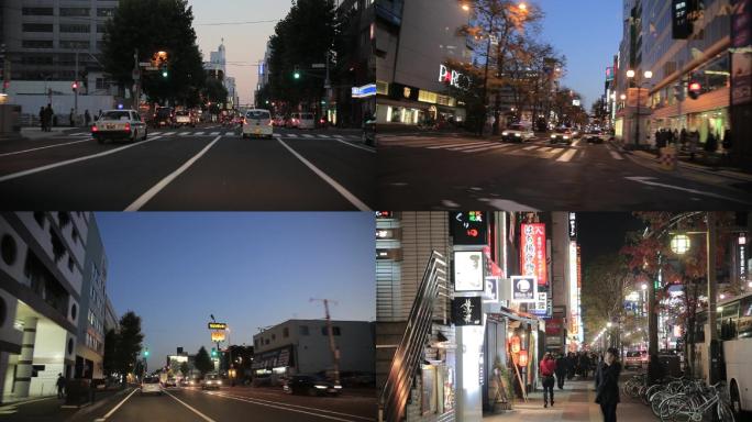 日本札幌街道街景夜景实拍