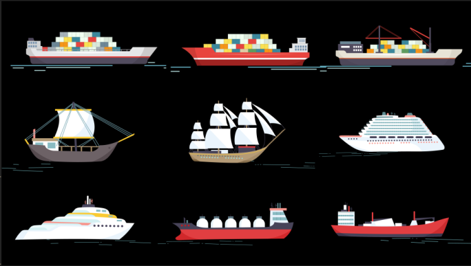 卡通各种各样的船9组带通道
