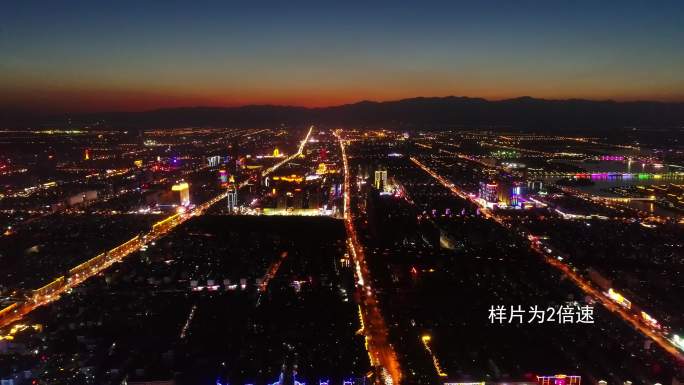 银川夜景全景、兴庆区夜景