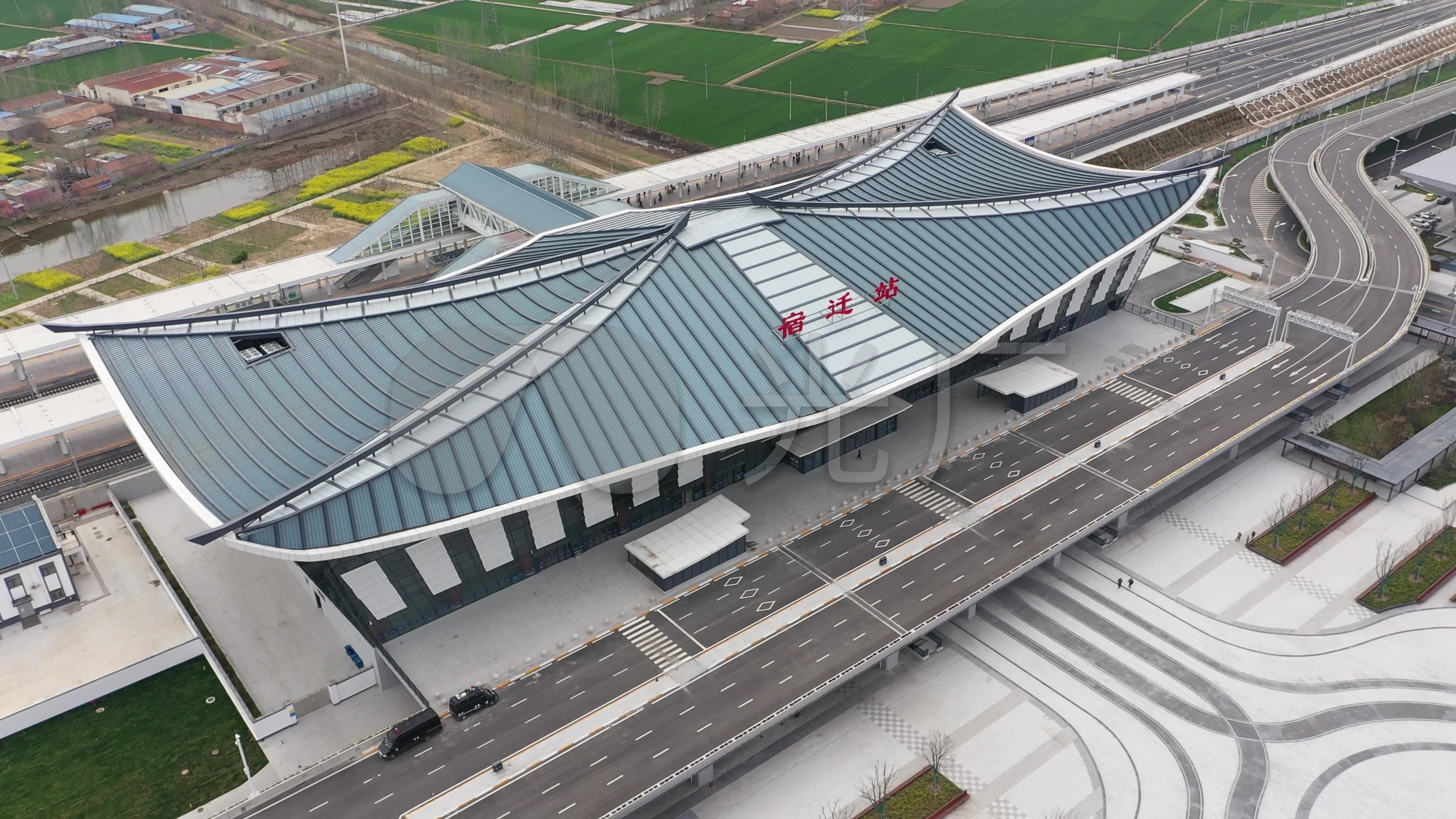 4k-原素材-宿迁高铁站航拍
