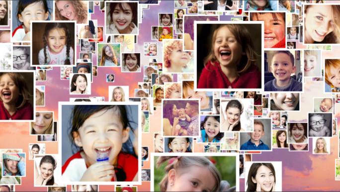 【AE模板】4K笑脸照片墙汇聚成爱心1