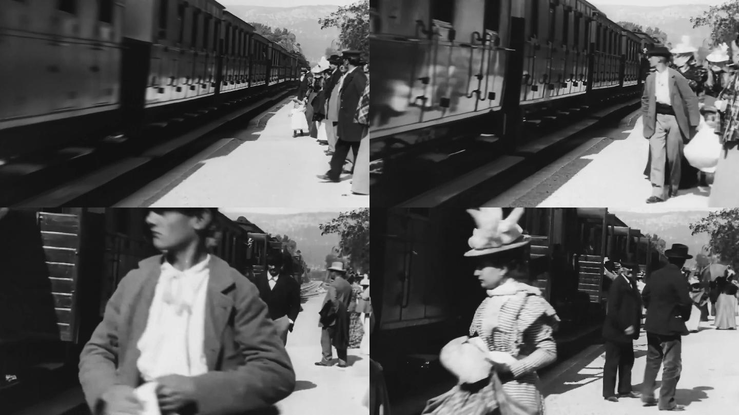19世纪列车火车抵达法国拉西奥塔