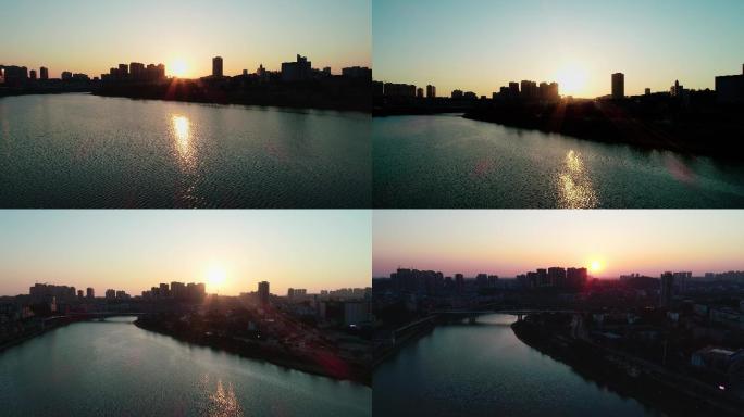 内江航拍4k落日、沱江、城市