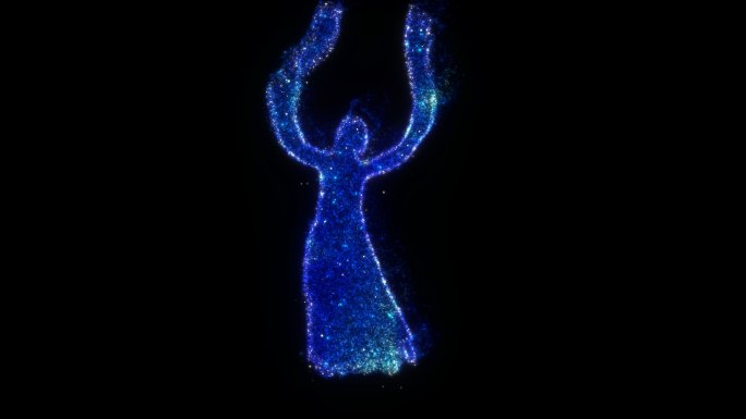 蓝色发光粒子水袖舞蹈（透明通道）