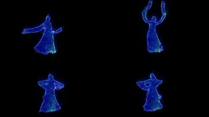蓝色发光粒子水袖舞蹈（透明通道）