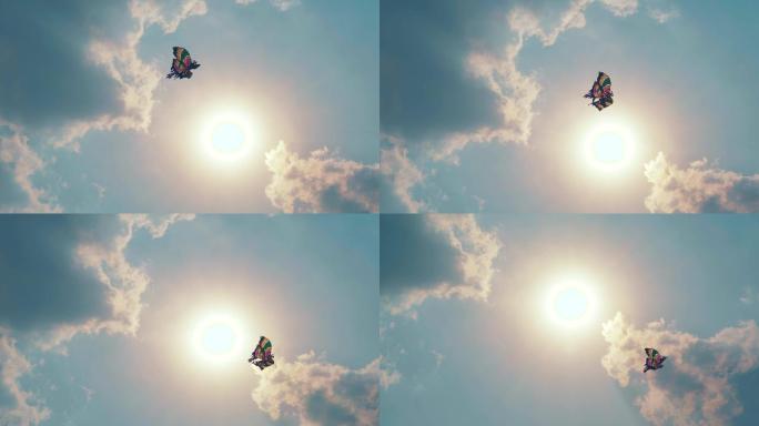 4k蓝天白云阳光下的风筝升格视频素材