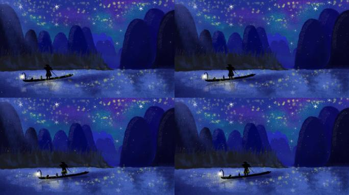 夜色朦胧下的桂林漓江山水大屏幕素材