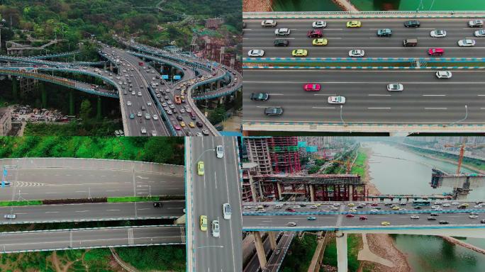 重庆航拍嘉华大桥及修建轨道桥4k