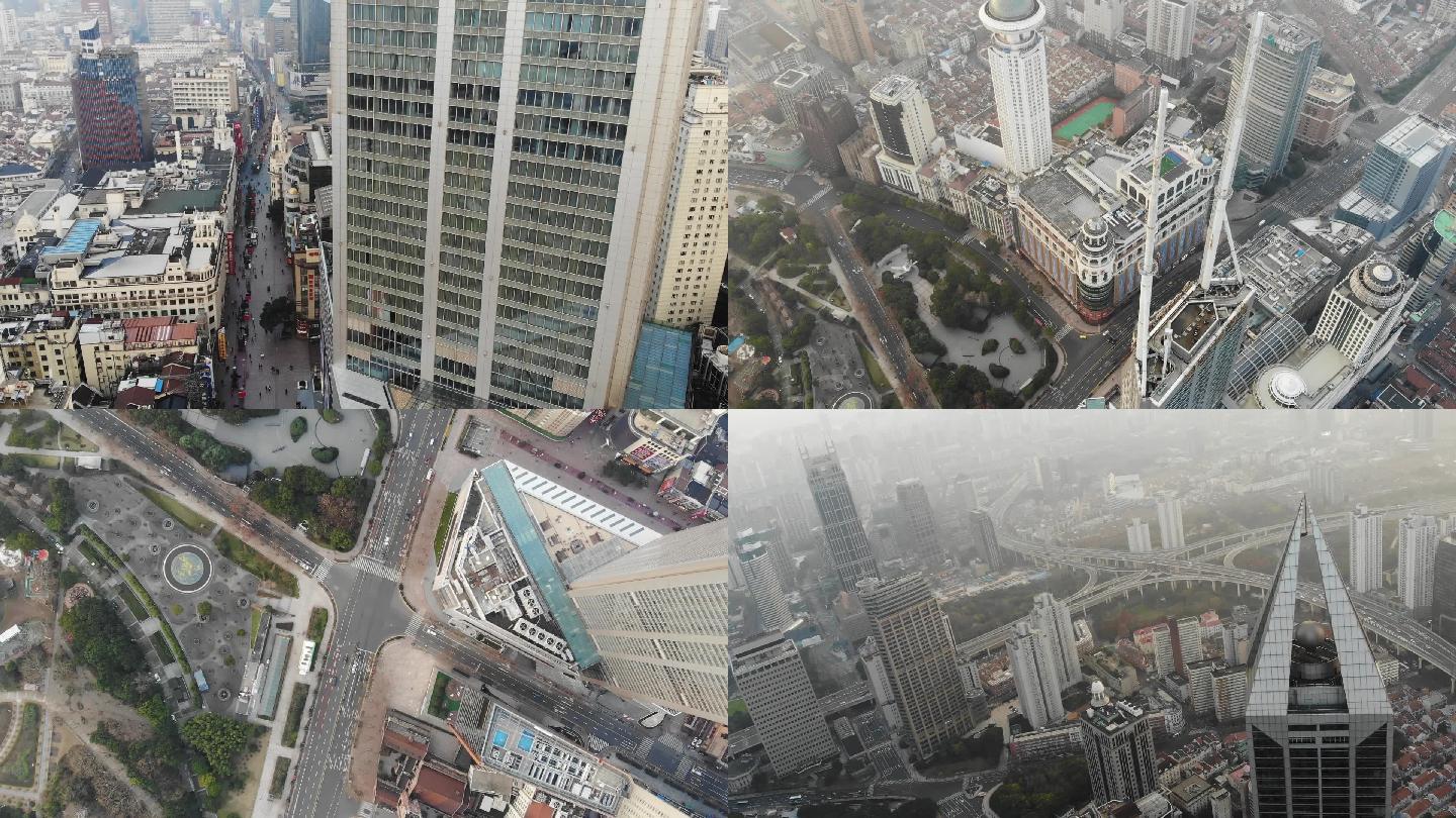 2020年上海人民广场南京路航拍素材