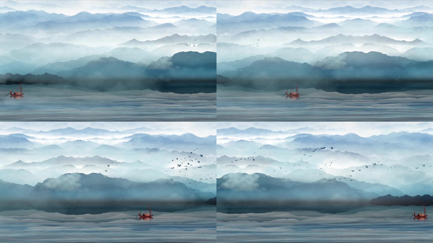 中国风水墨意境山水画背景视频