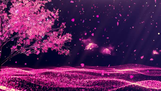 紫色唯美水晶树粒子蝴蝶视频