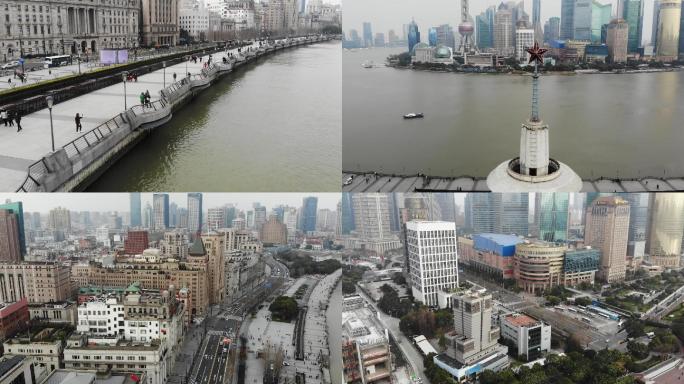 2020年上海外滩航拍建筑物气象台绕