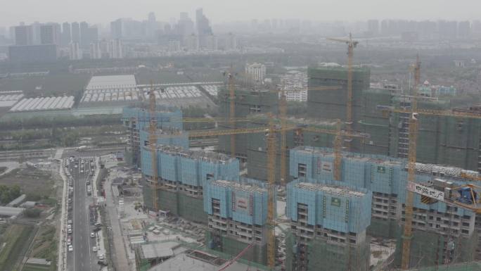航拍宁波城市建设房产建设吊机建设施工宣传