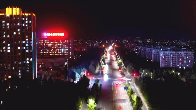 山东淄博桓台城区街道夜景延时摄影
