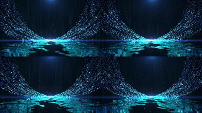 4K蓝色唯美湖面粒子线条上升粒子视频