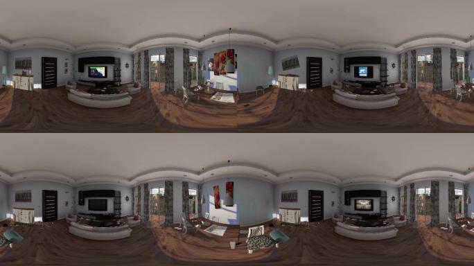360VR全景视频地震客厅室内物品掉落