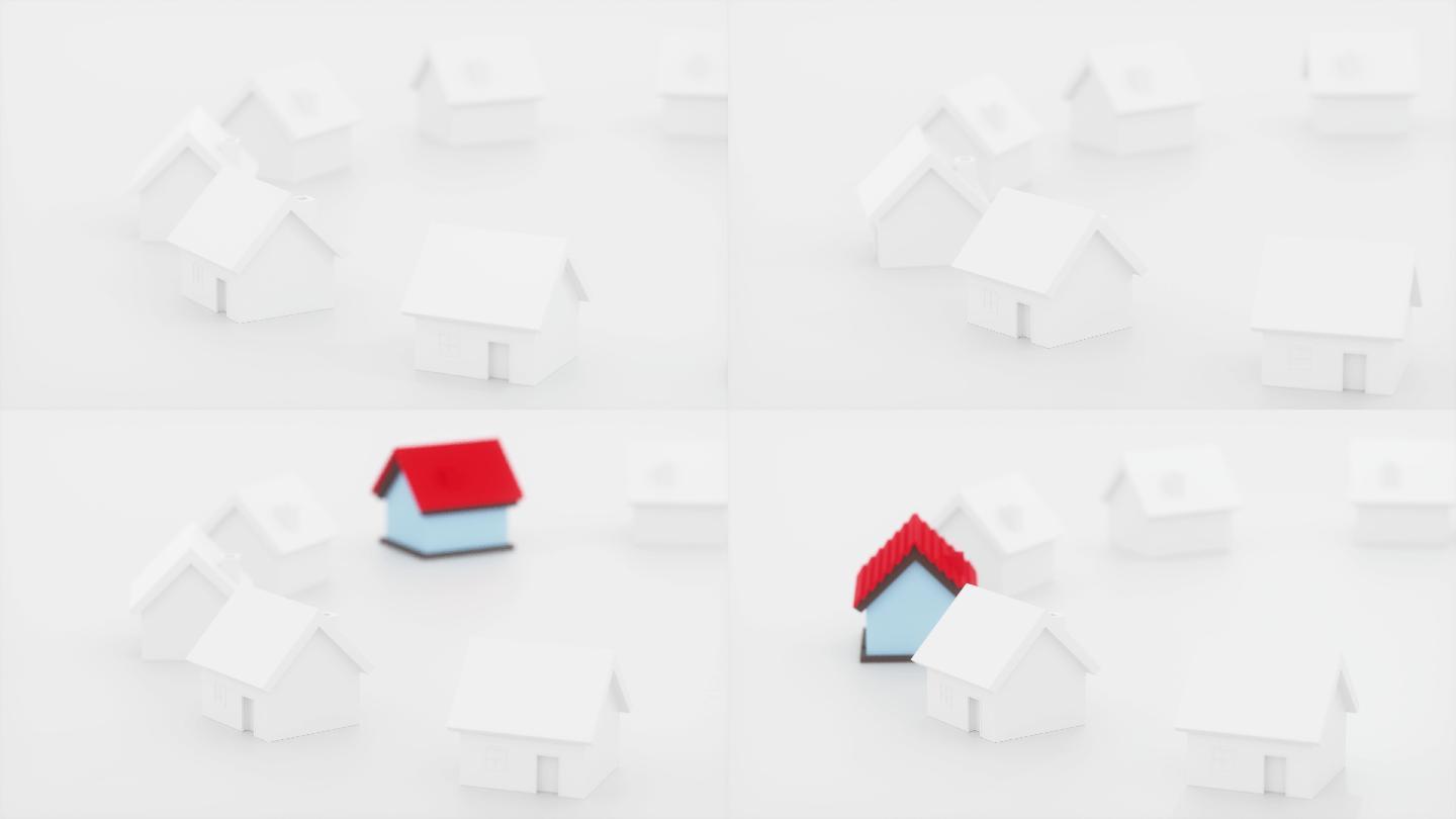 白色简约小屋模型环绕的红色小屋模型