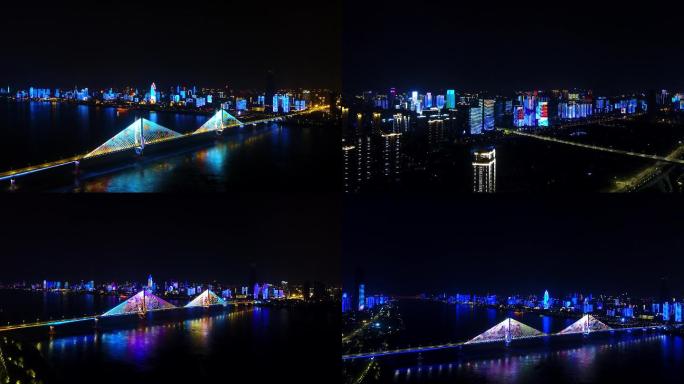 武汉长江城市夜景航拍灯光秀4K素材