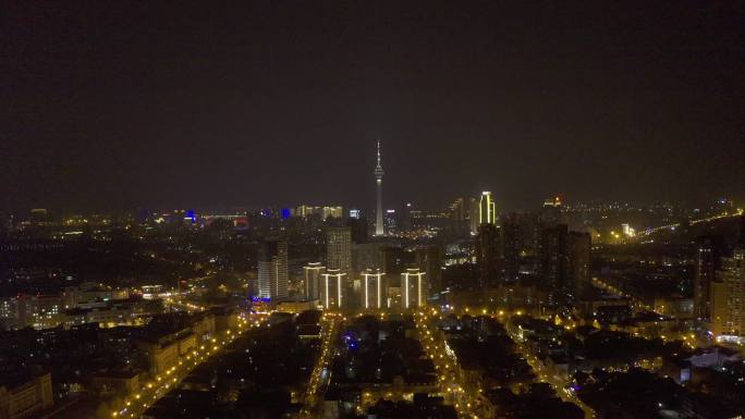 4K-原素材-天津夜景航拍