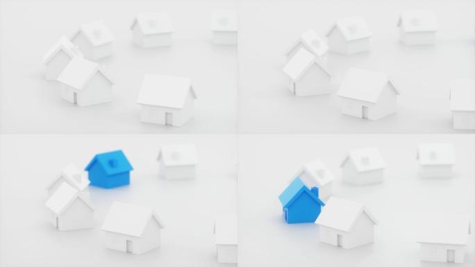 蓝色小屋与旁边的白色简约小屋模型