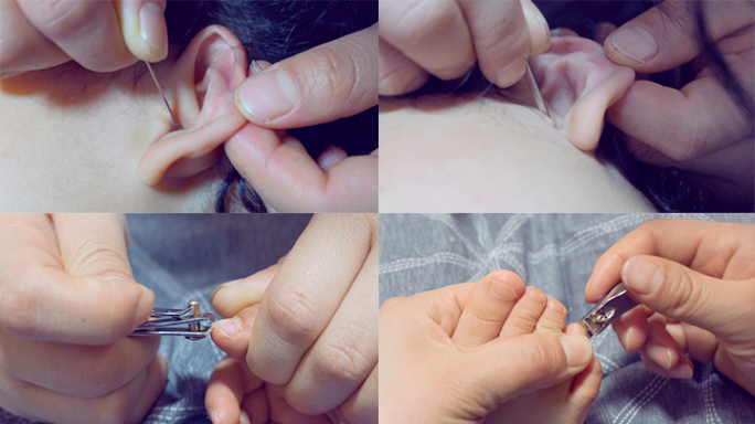 【4K原创可商用】采耳剪指甲给孩子采耳