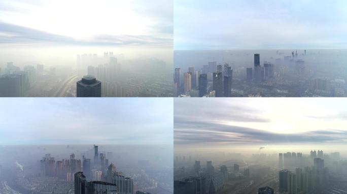 云雾缭绕、城市上空、雾霾天气、雾、灰层