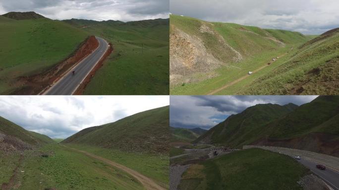 西藏行航拍大草原、公路、汽车跟拍、实拍、