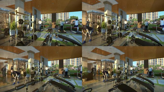 三维架空层健身中心会所架空层运动锻炼跑步