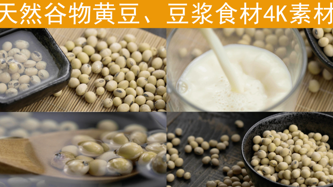 中国传统黄豆豆浆原材料豆子美食食材4K
