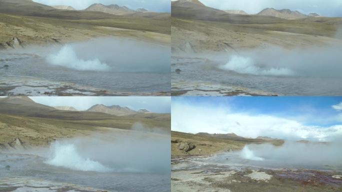 西藏高原温泉热水喷发