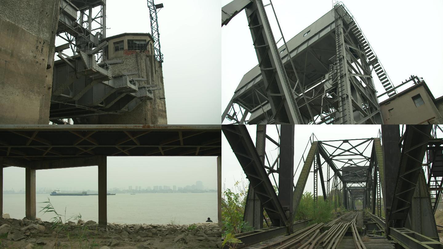 【4k】火车轮渡轮渡桥废弃的火车轮渡