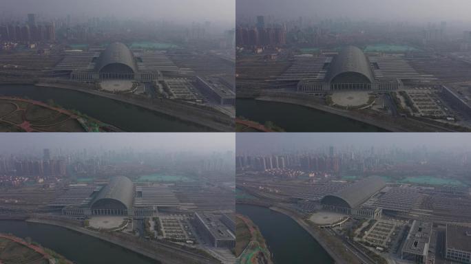 4K-原素材-天津西站广场航拍