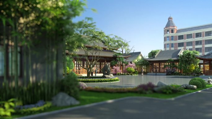 三维中式景观中式建筑动画楼盘庭院中式公园
