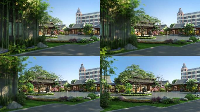 三维中式景观中式建筑动画楼盘庭院中式公园