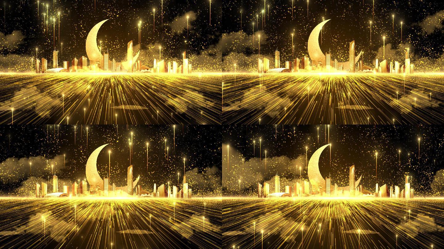 月升王国城市都市流星粒子背景
