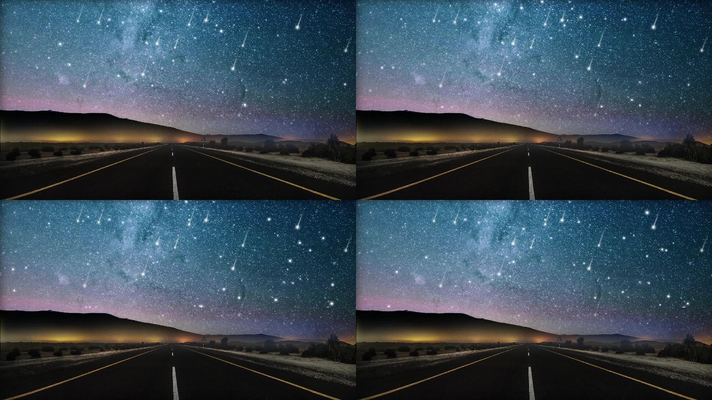 4K公路星空流星背景循环