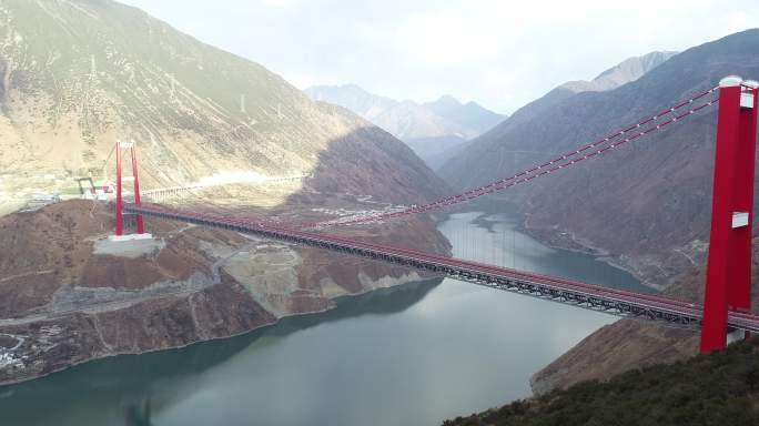 四川甘孜州泸定大渡河特大桥4K航拍