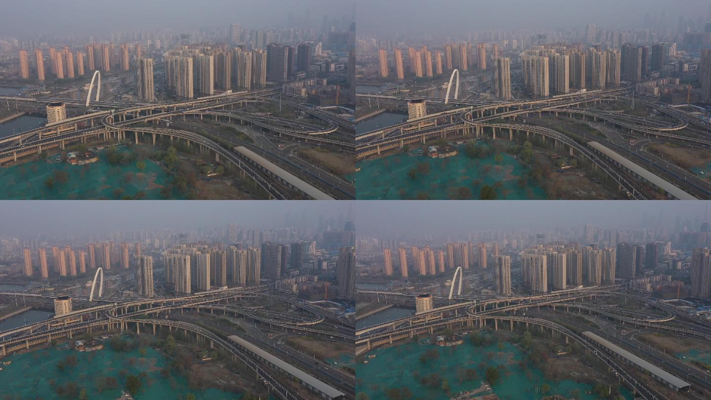 4K-原素材-天津河北大街高架桥航拍